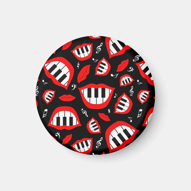 Piano smile pattern on black background magnet (Front)