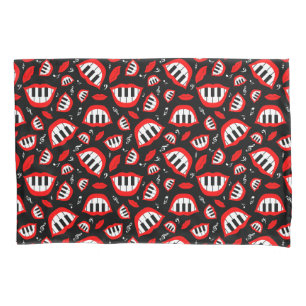Piano smile pattern on black background pillow case