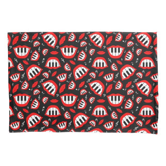 Piano smile pattern on black background pillow case (Front)