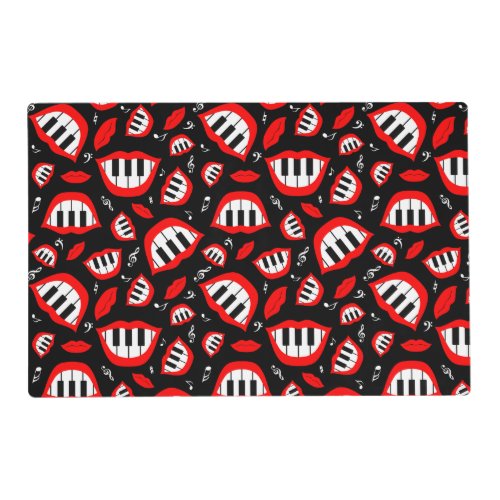 Piano smile pattern on black background placemat