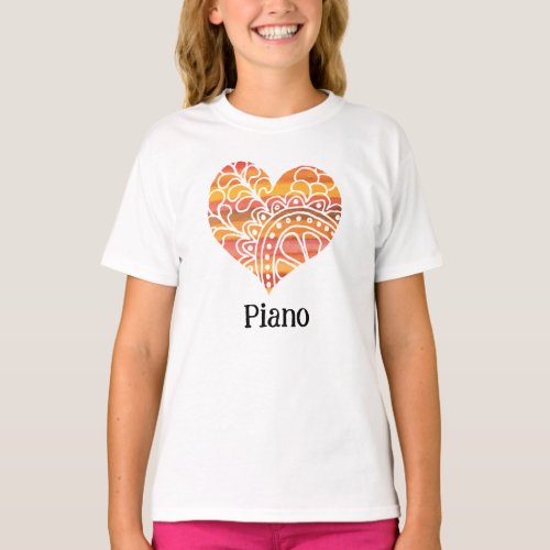 Piano Sunshine Yellow Orange Mandala Heart T-Shirt