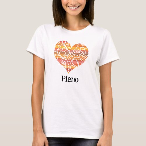 Piano Sunshine Yellow Orange Mandala Heart T_Shirt