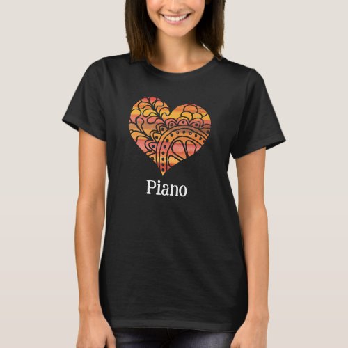Piano Sunshine Yellow Orange Mandala Heart T_Shirt