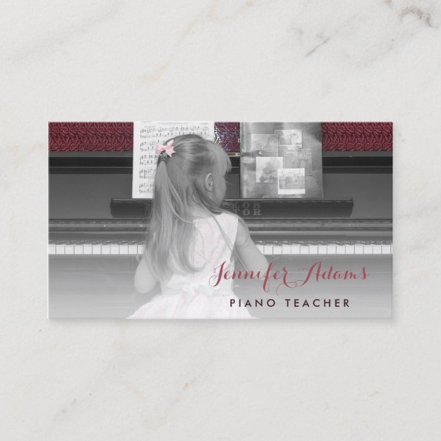 Piano Teacher Calling Card With Pretty Little Girl (Front)