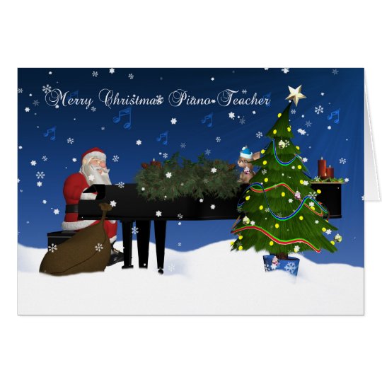 Piano Teacher Card With Santa Playing Piano