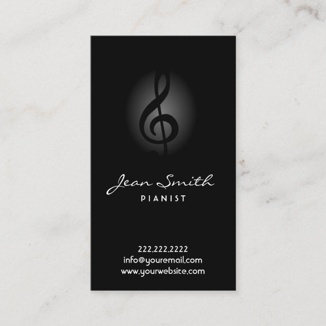 Piano Teacher Elegant Black Pianist Business Card (Front)