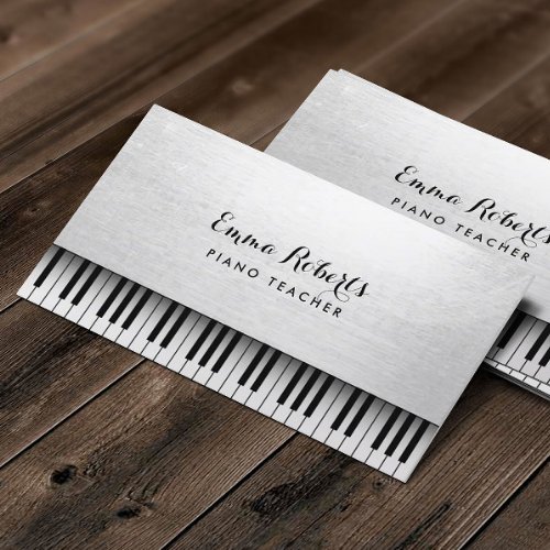 Piano Teacher Elegant White Music Business Card