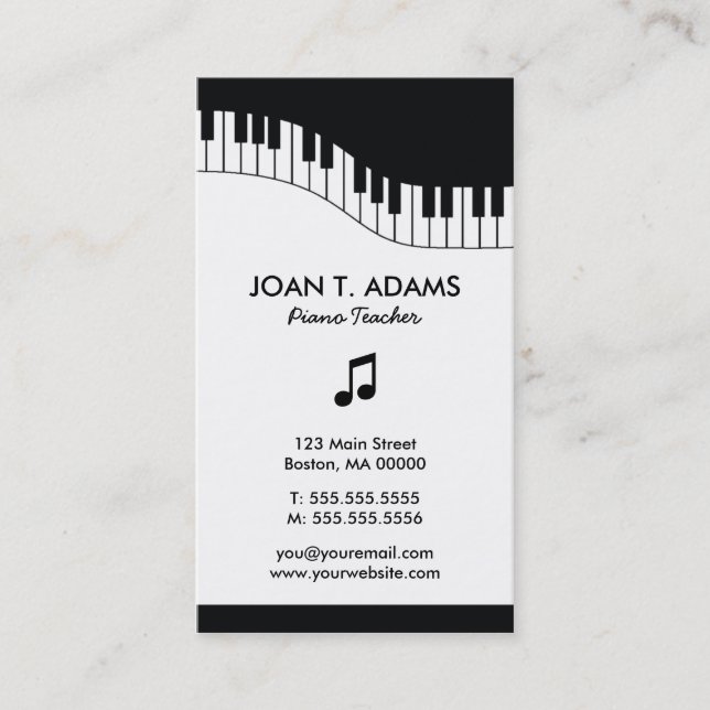 Piano Teacher Keyboard Music Business Cards (Front)