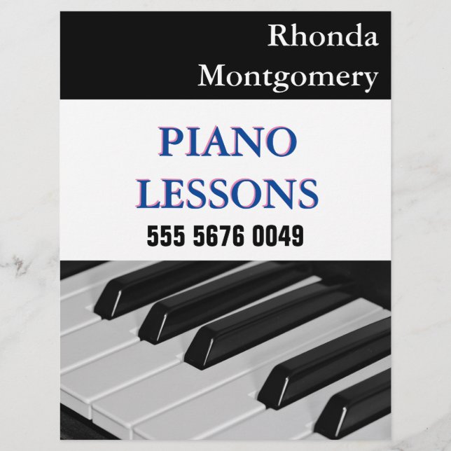 Piano Teacher Lessons Business Advertising Flyer (Front)