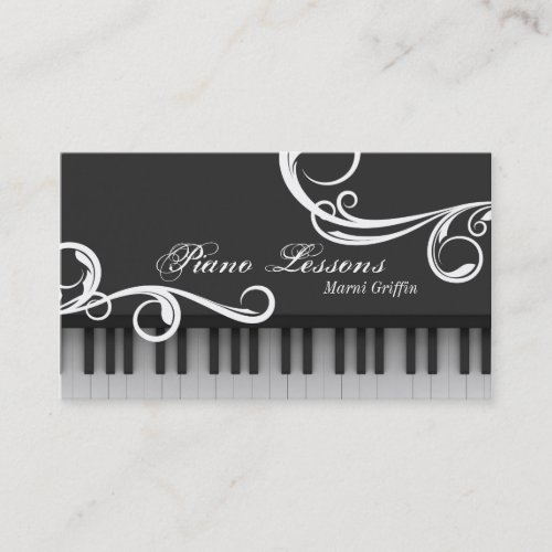 Piano Teacher Lessons Business Card Elegant Swirl