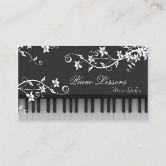 Piano Teacher Lessons Business Card Floral Swirl