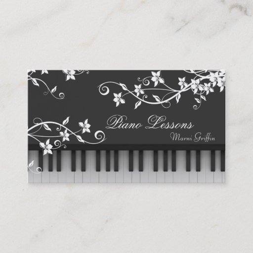 Customizable Piano Teacher Lessons Business Card Floral Swirl
