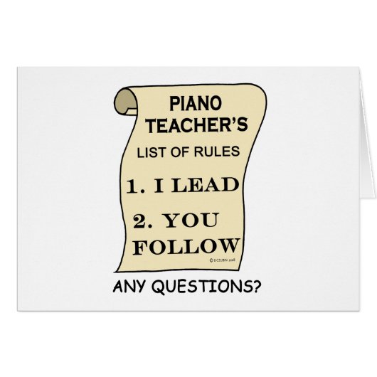 Piano Teacher List Of Rules Cards (Front Horizontal)