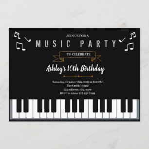 Piano theme party invitation