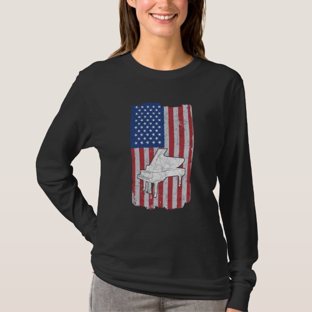 Piano Usa Flag Piano Player Pianist T-Shirt (Front)