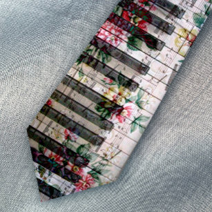piano vintage floral music neck tie