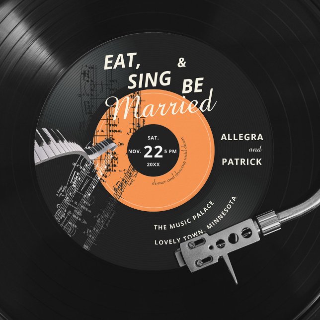 Piano Vinyl Music Partitions Themed Black Wedding Invitation (Creator Uploaded)
