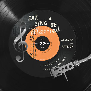 Piano Vinyl Music Themed Treble Clef Black Wedding Invitation