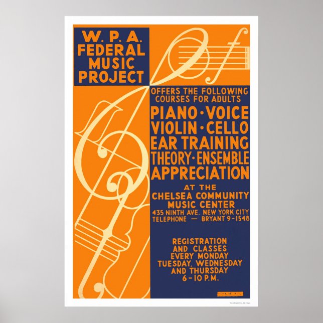 Piano Violin Classes 1939 WPA Poster (Front)