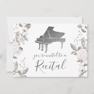 piano watercolor flowers invitation