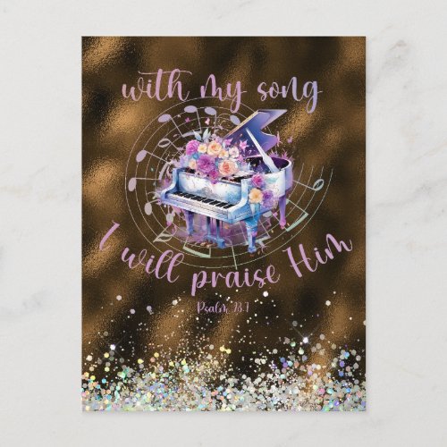 Piano with Bible Verse With My Song Psalm Postcard
