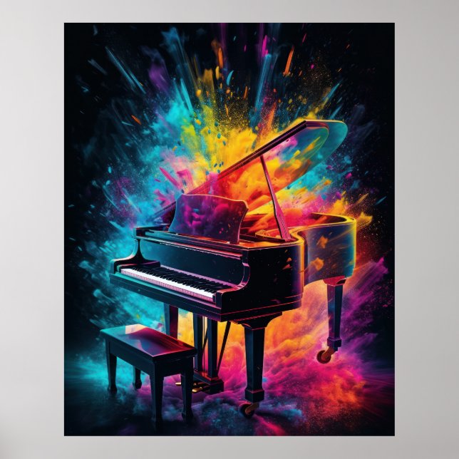 Piano with exploding colors poster (Front)