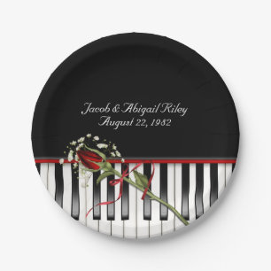 Piano with red rose paper plates