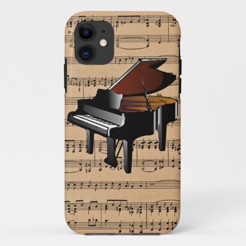 Piano  With Sheet Music Background iPhone 11 Case