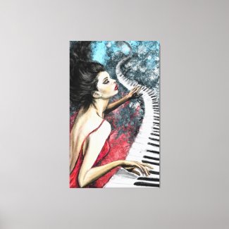 Piano Woman Canvas Wall Art - Painted