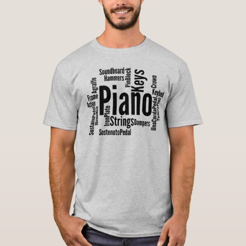 Piano Word Cloud Black Text T_Shirt