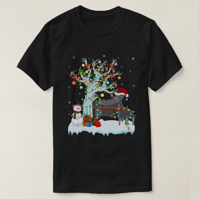 Piano Xmas Element Tree Lighting Piano Christmas T-Shirt (Design Front)