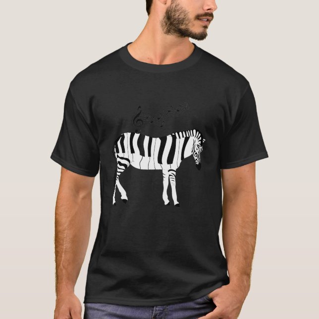 Piano Zebra Funny Stripes Animal Musical Instrumen T-Shirt (Front)