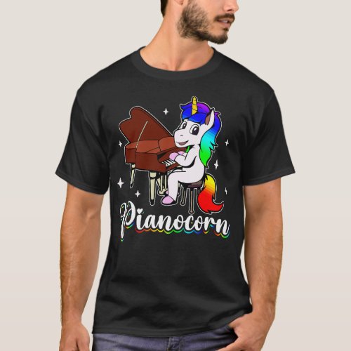Pianocorn Unicorn on piano T_Shirt