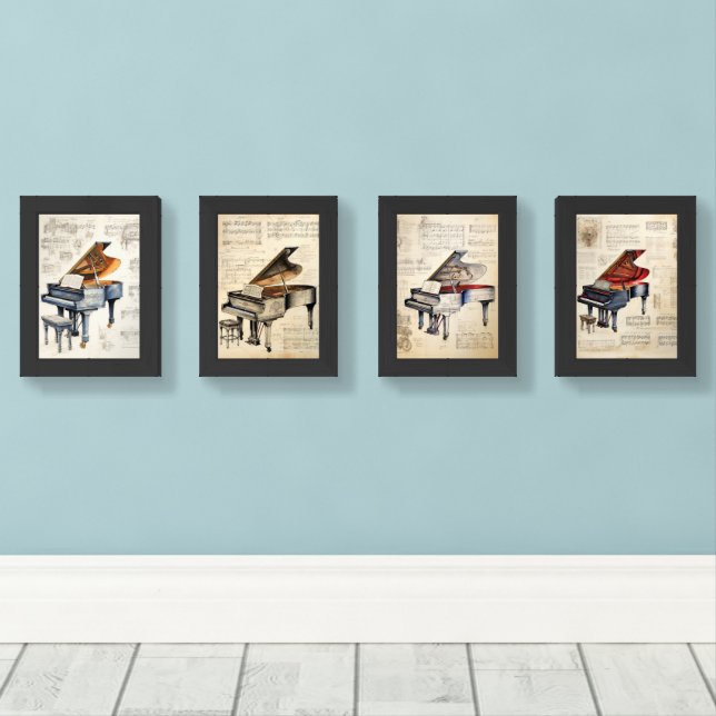 Pianos and Musical Notes Wall Art Sets (Wood Floor)