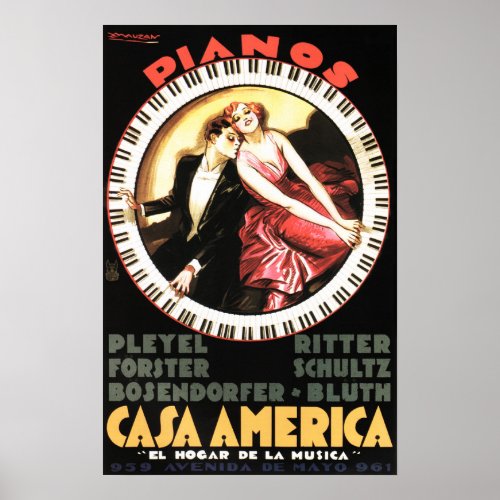PIANOS CASA AMERICA 1930 Vintage Theater Musical Poster