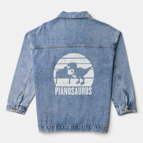 Pianosaurus Dino Playing Piano Grand Concert Instr Denim Jacket