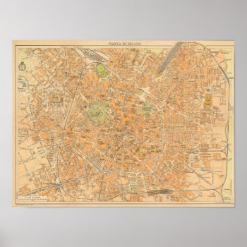 Pianta Di Milano - Map Of Milan  Italy Poster by davidrumsey at Zazzle