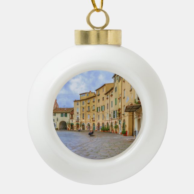 Piazza Anfiteatro, Lucca City, Italy Ceramic Ball Christmas Ornament (Front)
