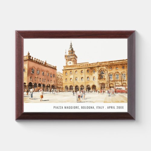 Piazza Bologna Italy Watercolor Italian Travel Award Plaque