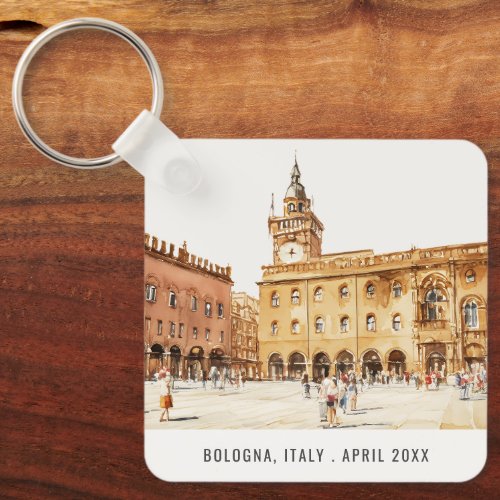 Piazza Bologna Italy Watercolor Italian Travel Keychain