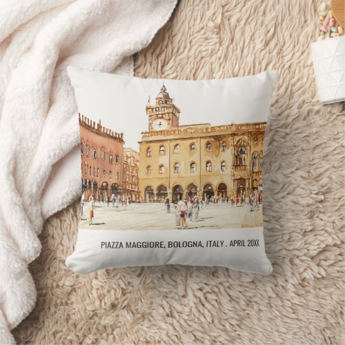 Piazza Bologna Italy Watercolor Italian Travel Throw Pillow