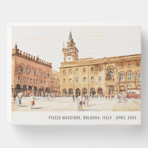 Piazza Bologna Italy Watercolor Italian Travel Wooden Box Sign