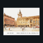 Piazza Bologna Italy Watercolor Save The Date Postcard<br><div class="desc">If you need any further customization please feel free to email me on yellowfebstudio@gmail.com. or message via Zazzle.</div>