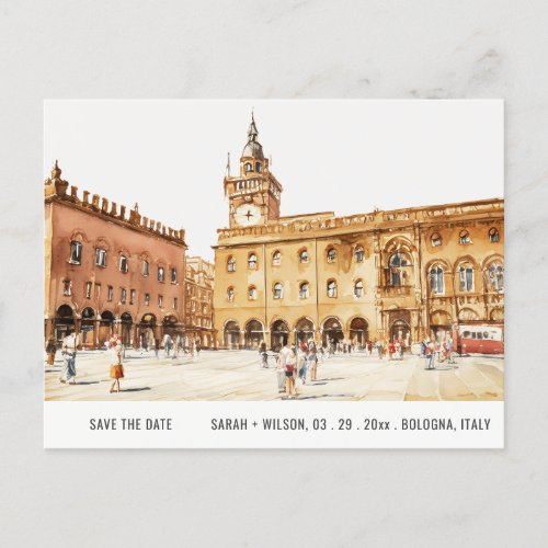 Piazza Bologna Italy Watercolor Save The Date Postcard