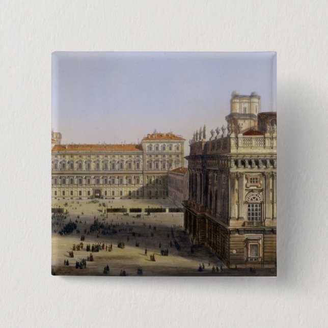Piazza Castello, Turin, engraved by F. Citterio (c Pinback Button (Front)