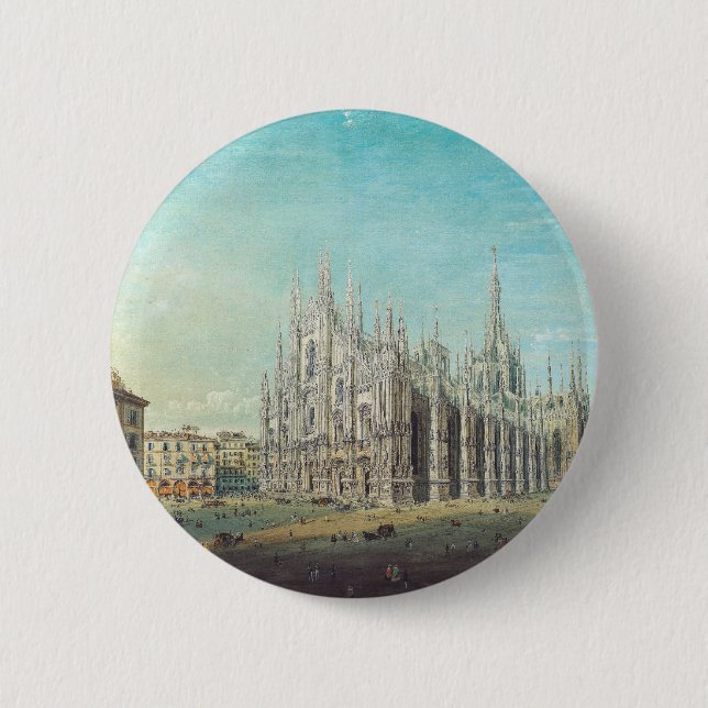 Piazza del Duomo in Milan by Carlo Bossoli   Button (Front)