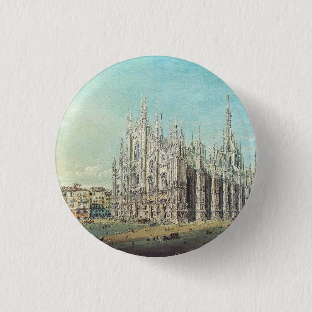 Piazza del Duomo in Milan by Carlo Bossoli   Button (Front)