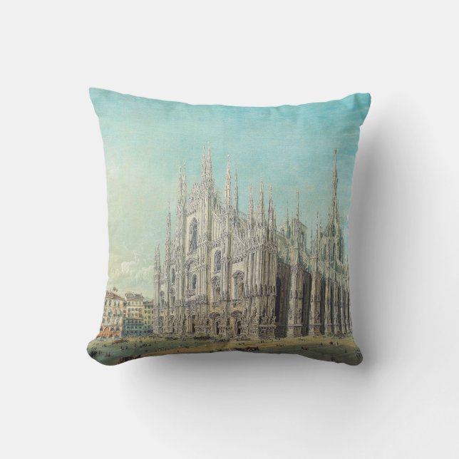 Piazza del Duomo in Milan by Carlo Bossoli   Throw Pillow (Front)