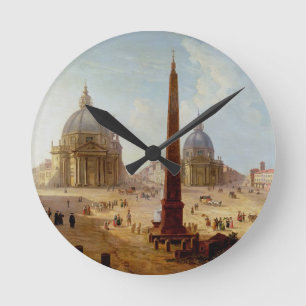 Piazza del Popolo, Rome (oil on canvas) Round Clock