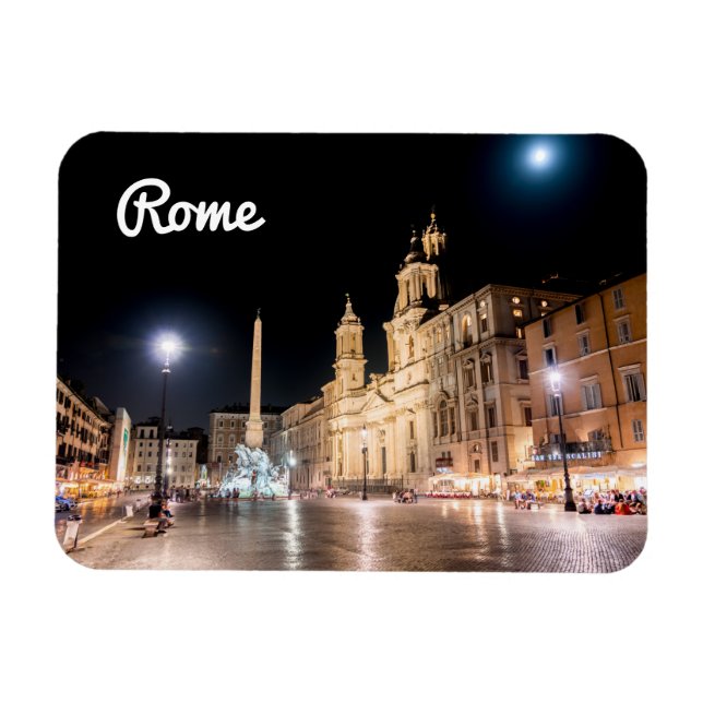 Piazza Navona at night under full moon - Rome Magnet (Horizontal)